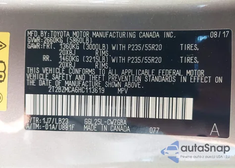 2017 Lexus Rx 350 from USA, damaged, VIN 2T2BZMCA6HC113619